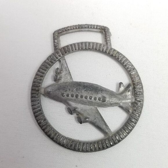 Vintage Airplane Watch Fob, Silver Tone Metal, Antique Retro Design, Estate - Picture 7 of 7
